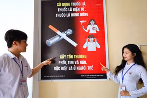 Học sinh Trường THPT Cà Mau tuyên truyền phòng, chống tác hại của thuốc lá. Ảnh: TG