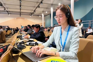 Đại biểu Lê Nguyễn Bảo Ngọc tại các phiên đàm phán tại Hội nghị COP29, thủ đô Baku, Azerbaijan.