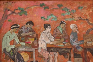 Tác phẩm 'Bình dân học vụ', Lưu Công Nhân, sơn dầu - 1955.