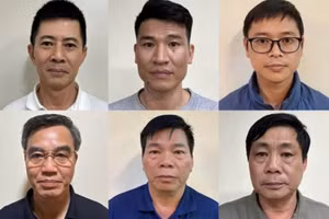 Bị can Nguyễn Duy Hưng, Chủ tịch Tập đoàn Thuận An (bên trái, hàng trên) cùng một số bị can khác trong vụ án.