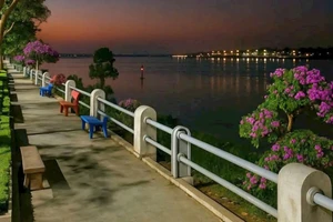 Dòng Tân Châu (An Giang) về đêm. Ảnh: Trương Kỉnh Nhơn.