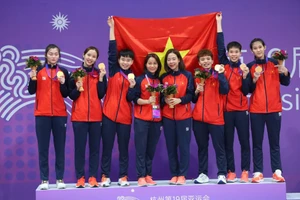 Đội cầu mây nữ 4 người giành Huy chương Vàng ASIAD 19 năm 2023 tại Trung Quốc. Ảnh: INT