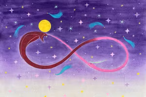 Hình tượng rắn năm Ất Tỵ 2025 được họa sĩ vẽ theo biểu tượng vô cực.