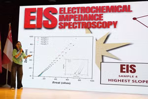 Nữ sinh Nguyễn Nhật Ánh Du thuyết trình tự tin tại một hội thảo quốc tế tại Đài Loan (Trung Quốc). Ảnh: NVCC