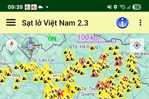 Giao diện ứng dụng cảnh báo sạt lở của nhóm nghiên cứu do GS.TS Đỗ Minh Đức làm chủ nhiệm.