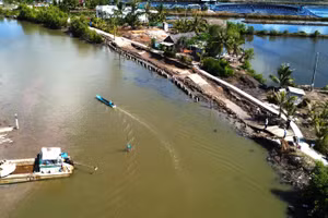 Một tuyến lộ giao thông nông thôn trên địa bàn xã Việt Thắng, huyện Phú Tân, Cà Mau bị sạt lở.