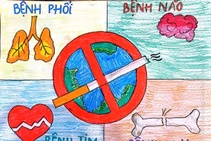 Tranh vẽ phòng, chống tác hại của thuốc lá tại trường học của học sinh.