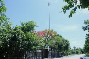 Trạm phát sóng BTS của Công ty CP Tập đoàn Sao Vàng xây dựng trái phép tại phường Thành Sen (Hà Tĩnh). Ảnh: T.H