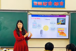 Cô Lưu Thị Định Nghĩa - Phó Hiệu trưởng Trường THCS Trương Công Định.