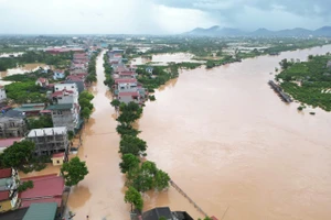 Một góc huyện Lục Ngạn nhìn từ trên cao trong những ngày bão số 3 (Yagi) tràn về.