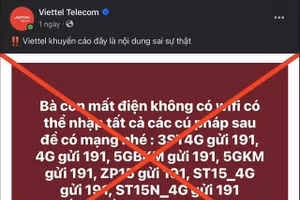 Trang chủ Facebook của nhà mạng Viettel cảnh báo người dùng về tin giả nhập cú pháp gửi 191 để dùng mạng miễn phí.
