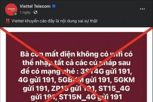 Trang chủ Facebook của nhà mạng Viettel cảnh báo người dùng về tin giả nhập cú pháp gửi 191 để dùng mạng miễn phí.