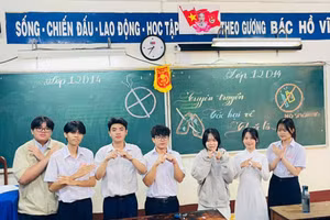 Học sinh Trường THPT Nguyễn Công Trứ nói không với các loại thuốc lá. Ảnh: NTCC