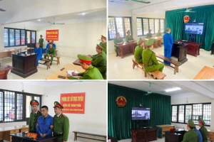 Phiên xét xử trực tuyến tại Trại tạm giam số 1, CATP Hà Nội.