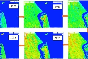 Cửa sông Cửa Hội giai đoạn 1979 - 2022 qua ảnh vệ tinh.