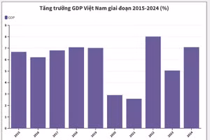 Tăng trưởng GDP Việt Nam trong giai đoạn 2015 - 2024. (PV tổng hợp từ GSO)