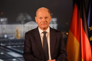 Thủ tướng Đức Olaf Scholz sau bài phát biểu thường niên mừng năm mới tới toàn quốc, ngày 29 tháng 12 năm 2024. 