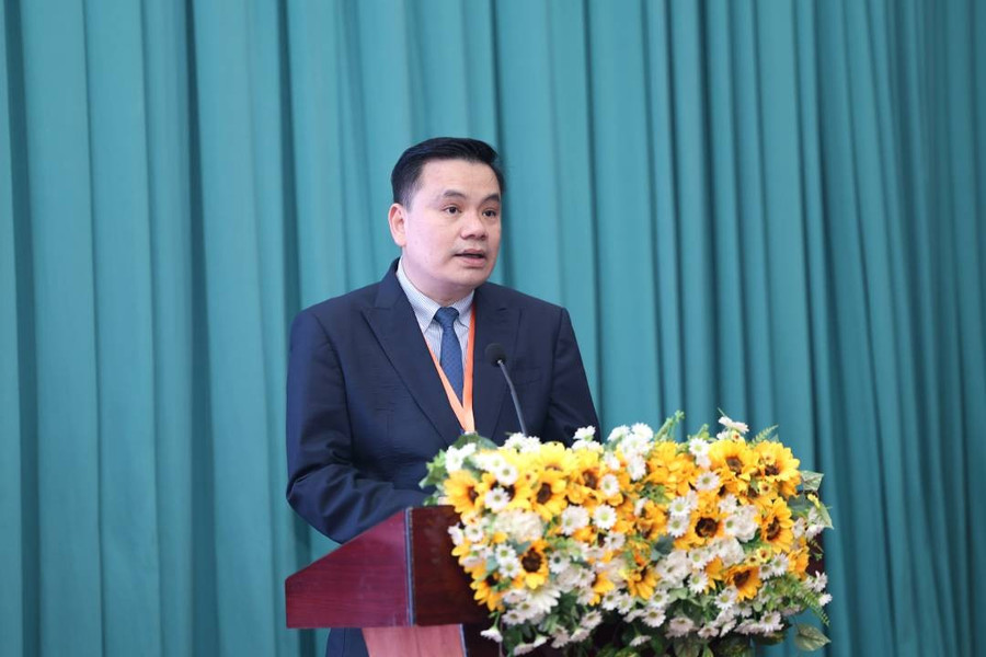 PGS.TS.BS Nguyễn Trọng Hào - Chủ tịch Hội đồng Trường Đại học Y khoa Phạm Ngọc Thạch phát biểu tại hội nghị. 