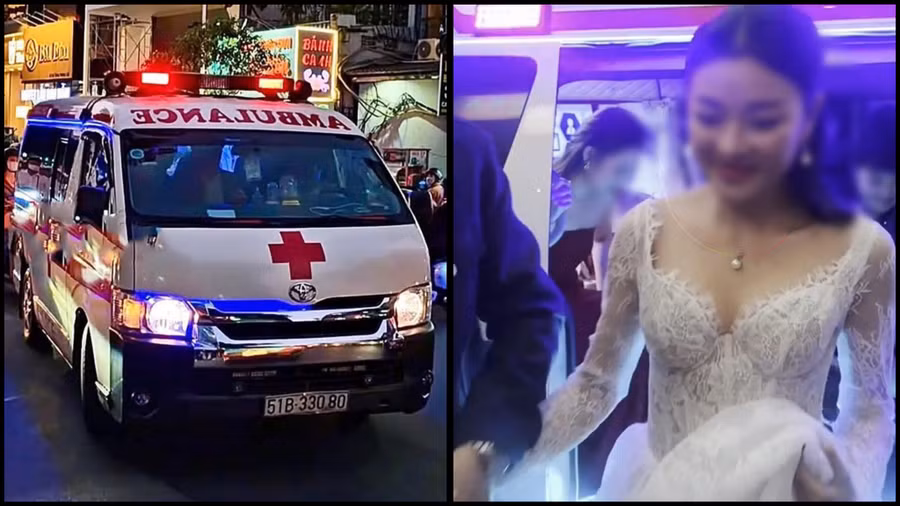 Nhiều người được chở đến họp báo phim "Âm dương lộ" bằng xe cứu thương. 