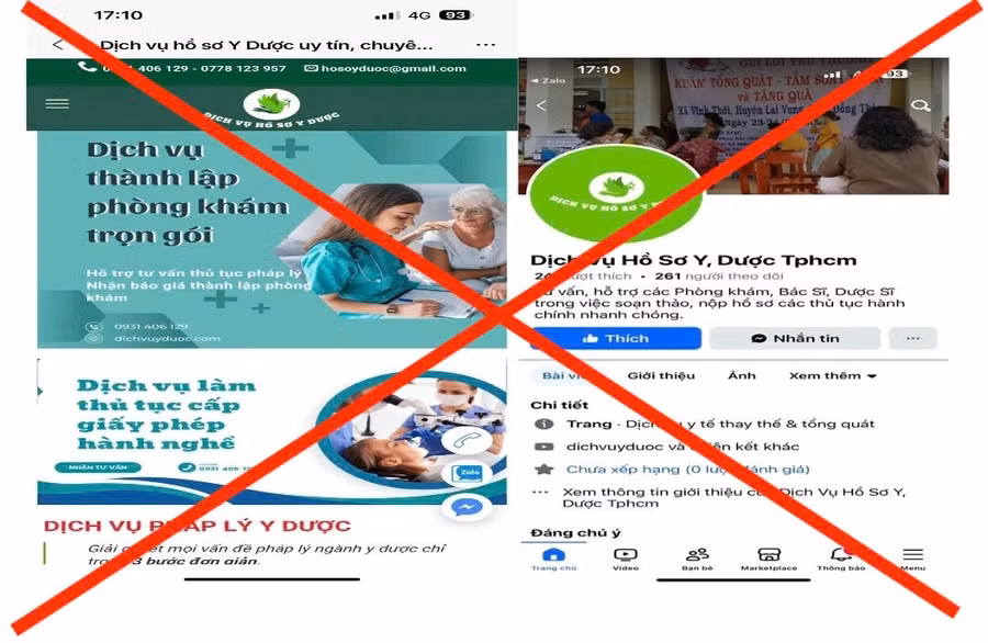 Website giả mạo Sở Y tế TPHCM để "cò" giấy phép hành nghề y. (Ảnh: Sở Y tế TPHCM).