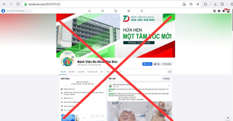 Một Fanpage mạo danh bệnh viện Bệnh viện Đa khoa Thủ Đức kêu gọi từ thiện. 