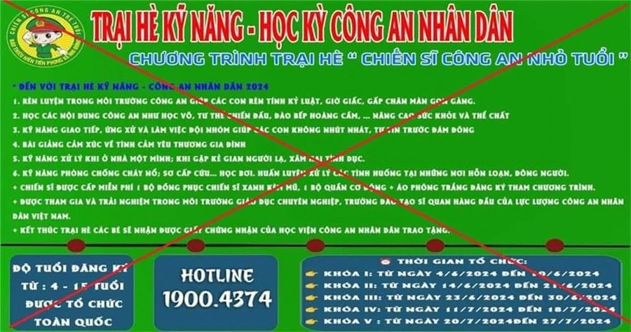 Một số fanpage mạo danh “Học kỳ Công an”, “Trại hè Quân đội”. (Ảnh: CATPHCM)