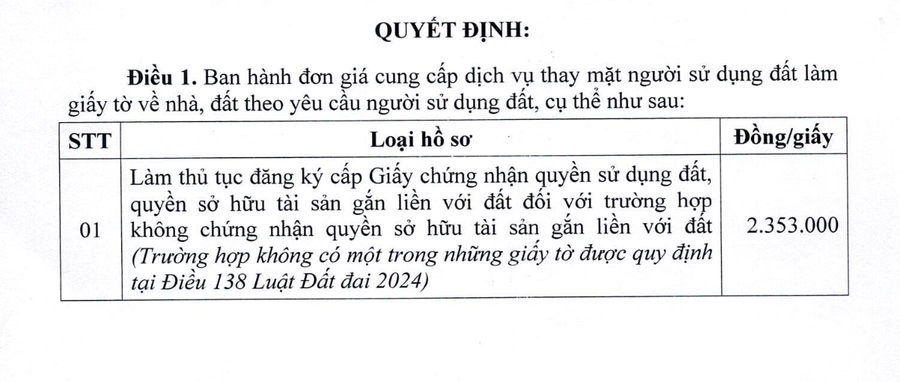 Mức giá dịch vụ thay mặt người sử dụng đất làm giấy tờ về nhà, đất theo yêu cầu thấp nhất 693.000 đồng/hồ sơ, cao nhất là 2.913.629 đồng/hồ sơ. anh-man-hinh-2025-09-03-luc-152708.png