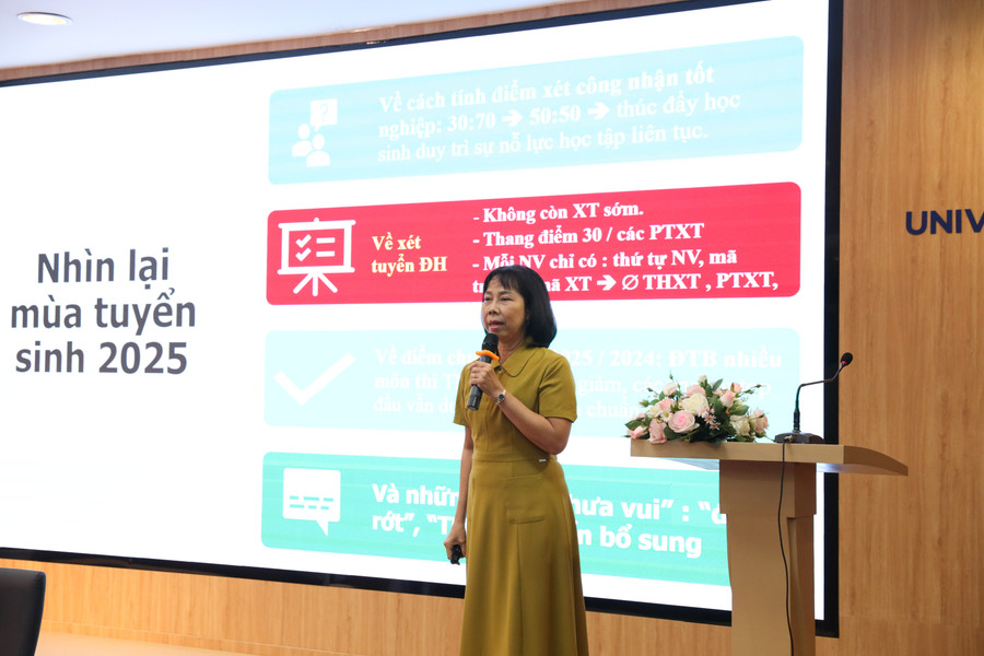 TS Lê Thị Thanh Mai, nguyên Trưởng Ban Công tác sinh viên, Đại học Quốc gia TPHCM nói về việc ứng dụng công nghệ để truyền thông và tuyển sinh hiệu quả. tsthanhmai.jpg