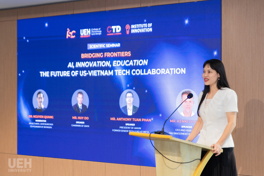PGS.TS Trịnh Thùy Anh, Phó Hiệu trưởng Trường Công nghệ và Thiết kế UEH phát biểu tại tọa đàm. Ảnh: UEH 3.jpg