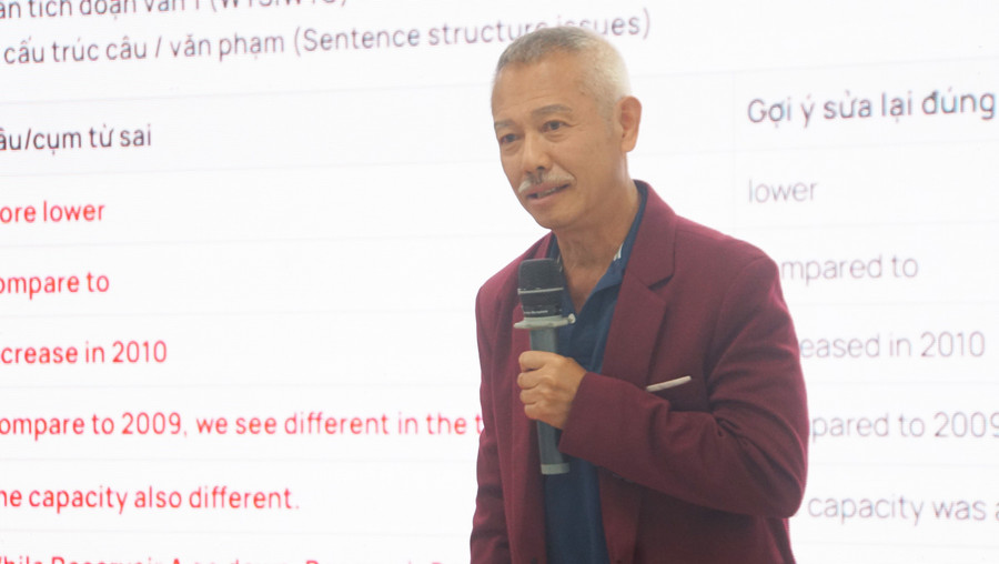 GS Trương Nguyện Thành (Đại học Utah, Mỹ) nói chuyện về lợi ích của trí tuệ nhân tạo (AI) trong giáo dục hiện đại. Ảnh: Lê Mạnh