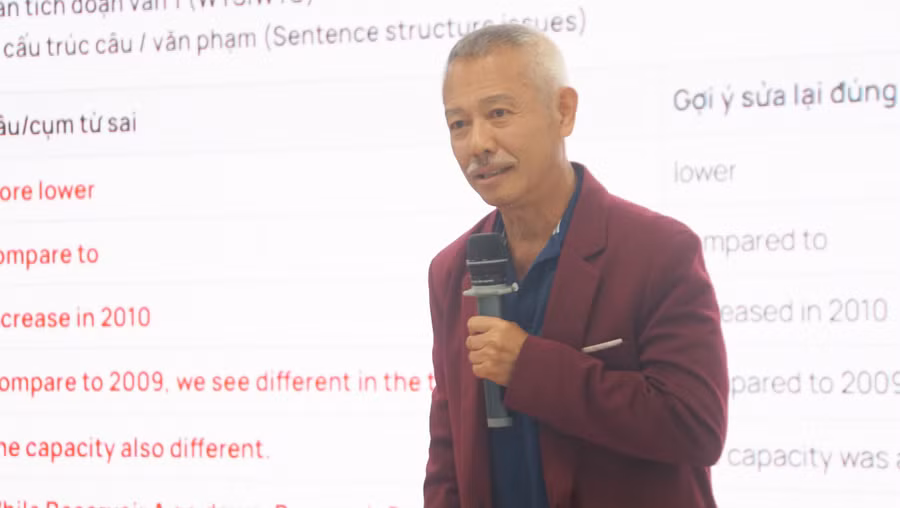 GS Trương Nguyện Thành (Đại học Utah, Mỹ) nói chuyện về lợi ích của trí tuệ nhân tạo (AI) trong giáo dục hiện đại. Ảnh: Lê Mạnh