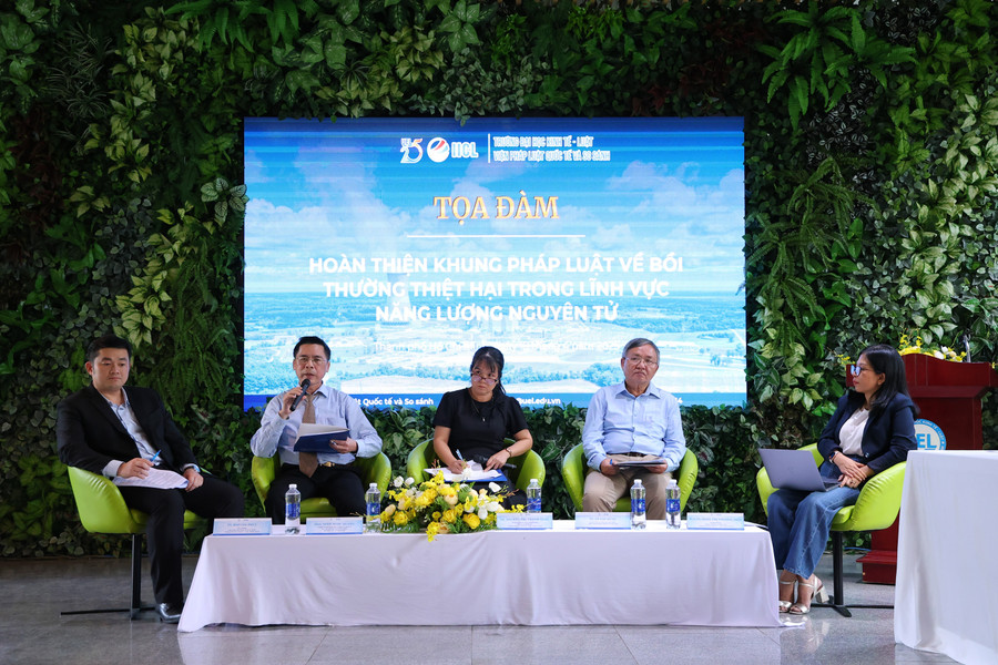 Tọa đàm “Hoàn thiện khung pháp luật về bồi thường thiệt hại trong lĩnh vực năng lượng nguyên tử”. Ảnh: UEL
