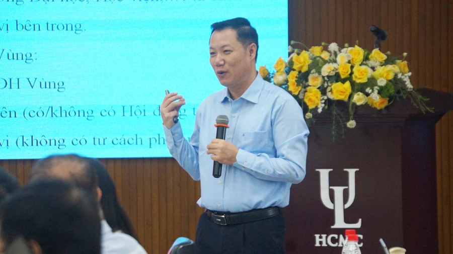 Ông Nguyễn Tiến Thảo - Vụ trưởng Vụ Giáo dục đại học phát biểu tại hội thảo. Ảnh: Mạnh Tùng