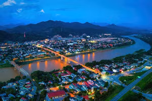 Một góc thị trấn Phố Lu - trung tâm huyện Bảo Thắng về đêm.