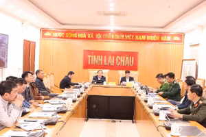 Điểm cầu UBND tỉnh Lai Châu tham dự Hội nghị.