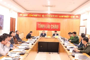 Điểm cầu UBND tỉnh Lai Châu tham dự Hội nghị.