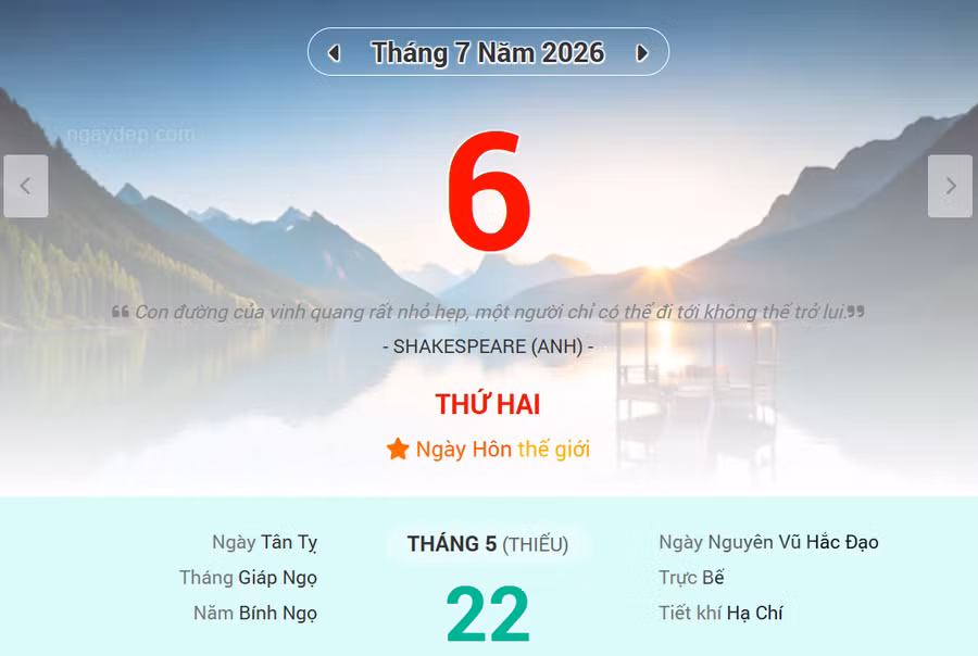 Lịch âm 6/7 - Xem lịch âm ngày 6/7
