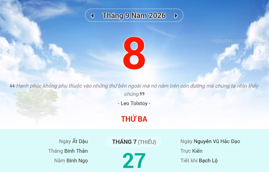 Lịch âm 8/9 - Xem lịch âm ngày 8/9