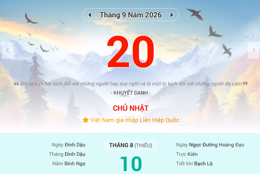 Lịch âm 20/9 - Xem lịch âm ngày 20/9