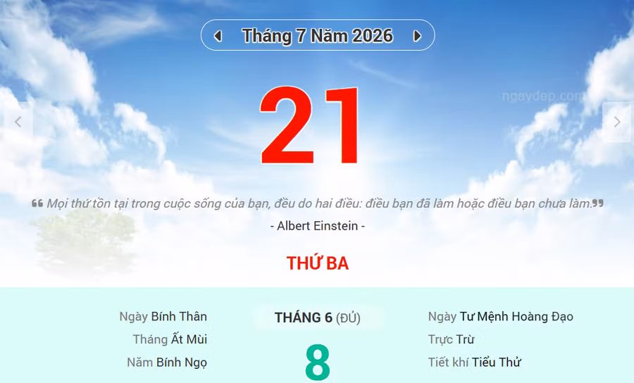 Lịch âm 21/7 - Xem lịch âm ngày 21/7