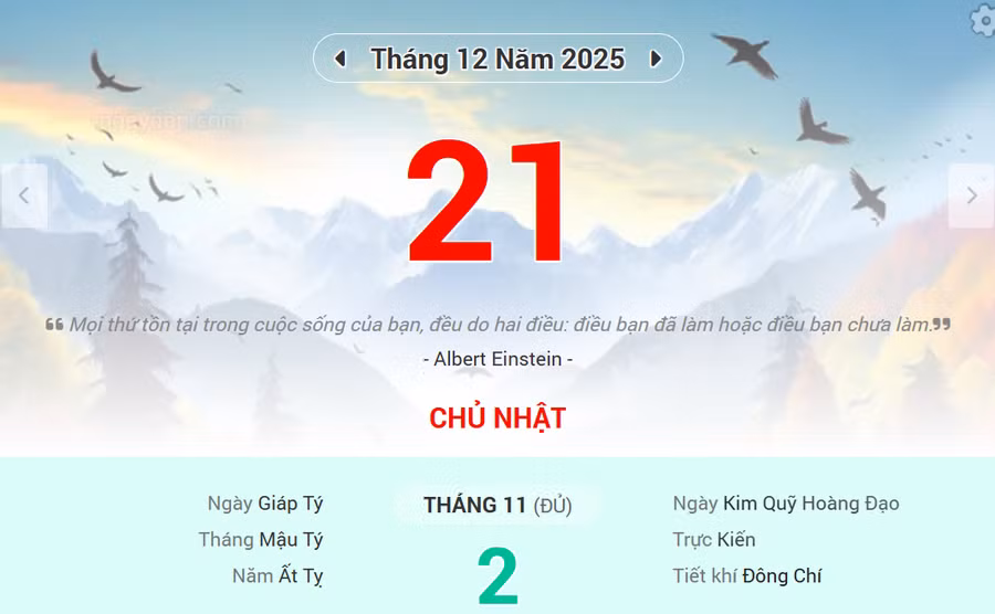 Lịch âm 21/12 - Xem lịch âm ngày 21/12