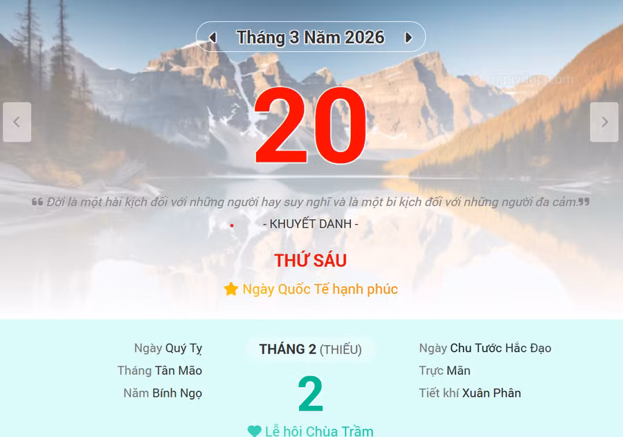 Lịch âm 20/3 - Xem lịch âm ngày 20/3