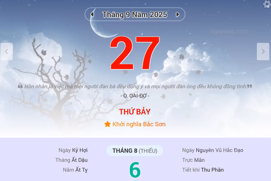 Lịch âm 27/9 - Xem lịch âm ngày 27/9