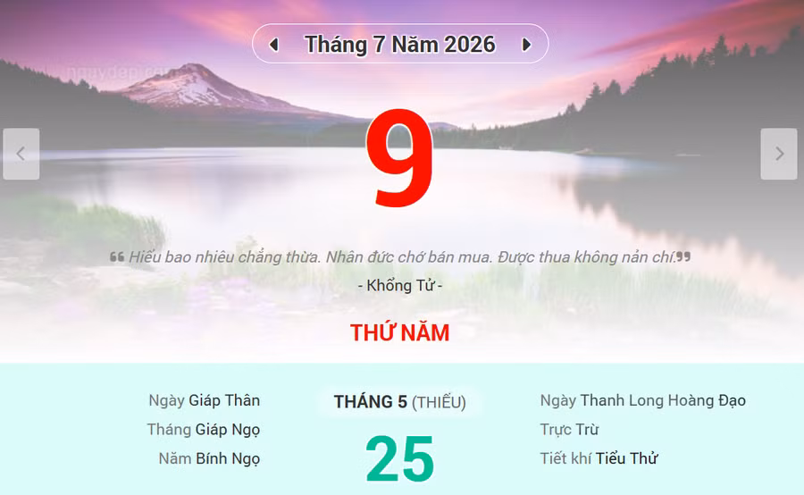 Lịch âm 9/7 - Xem lịch âm ngày 9/7