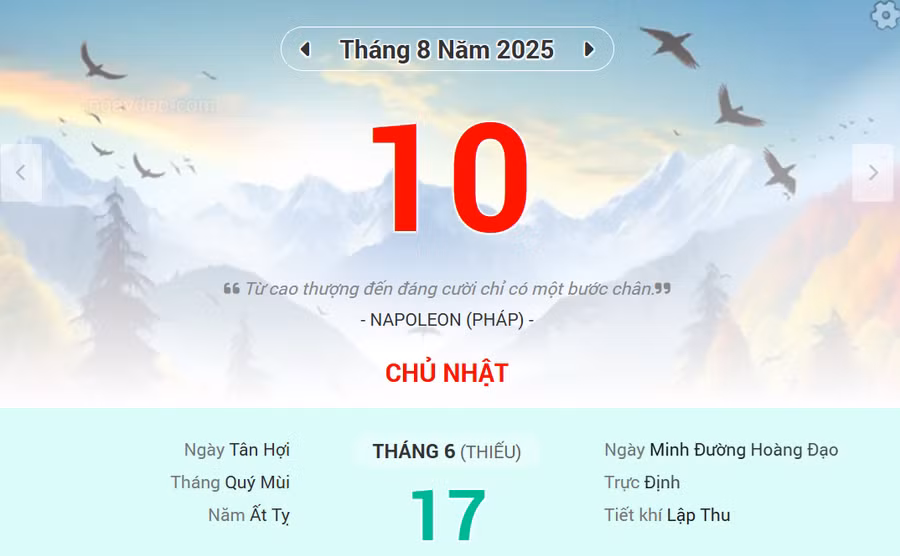 Lịch âm 10/8 - Xem lịch âm ngày 10/8