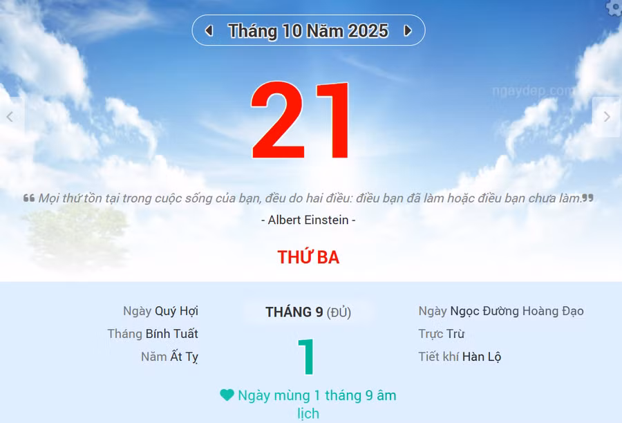 Lịch âm 21/10 - Xem lịch âm ngày 21/10