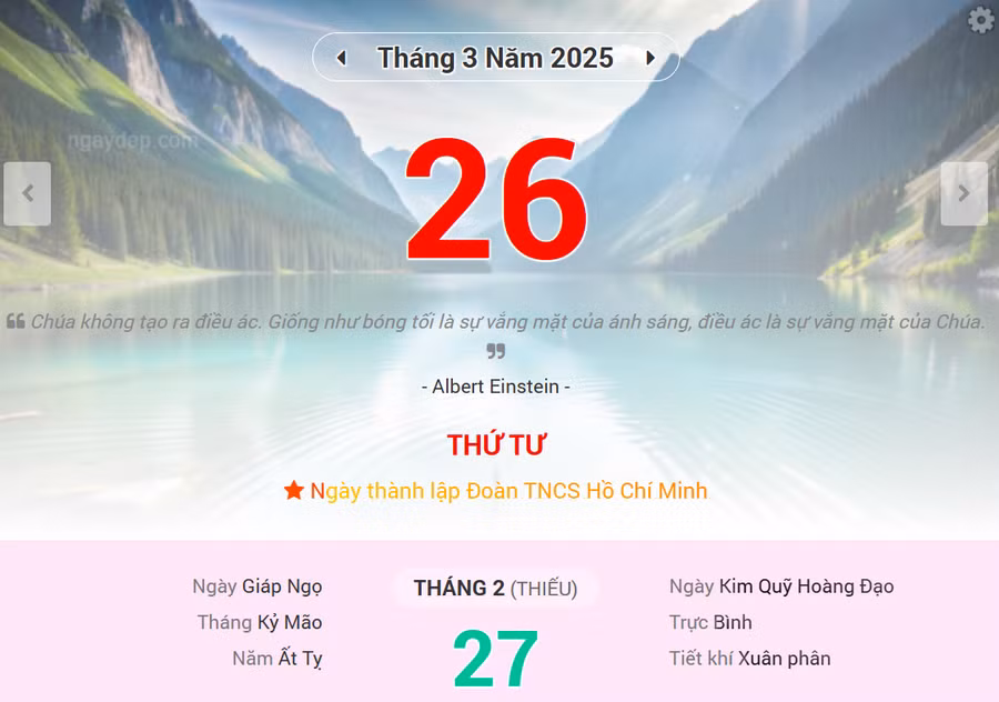 Lịch âm 26/3 - Xem lịch âm ngày 26/3