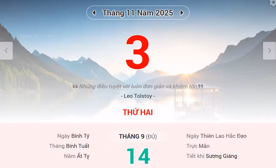Lịch âm 3/11 - Xem lịch âm ngày 3/11
