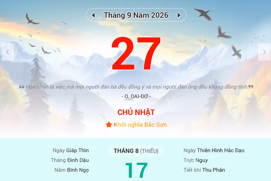 Lịch âm 27/9 - Xem lịch âm ngày 27/9