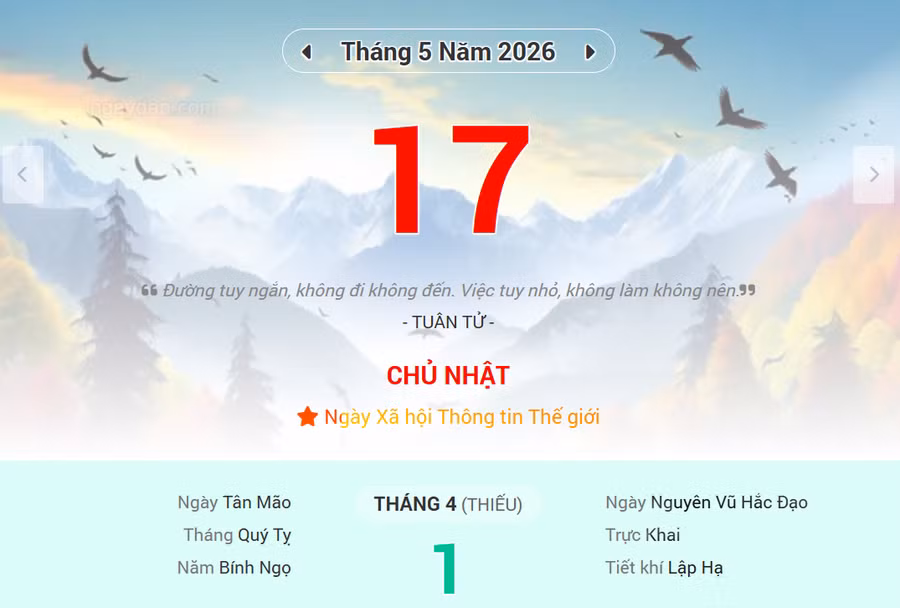 Lịch âm 17/5 - Xem lịch âm ngày 17/5
